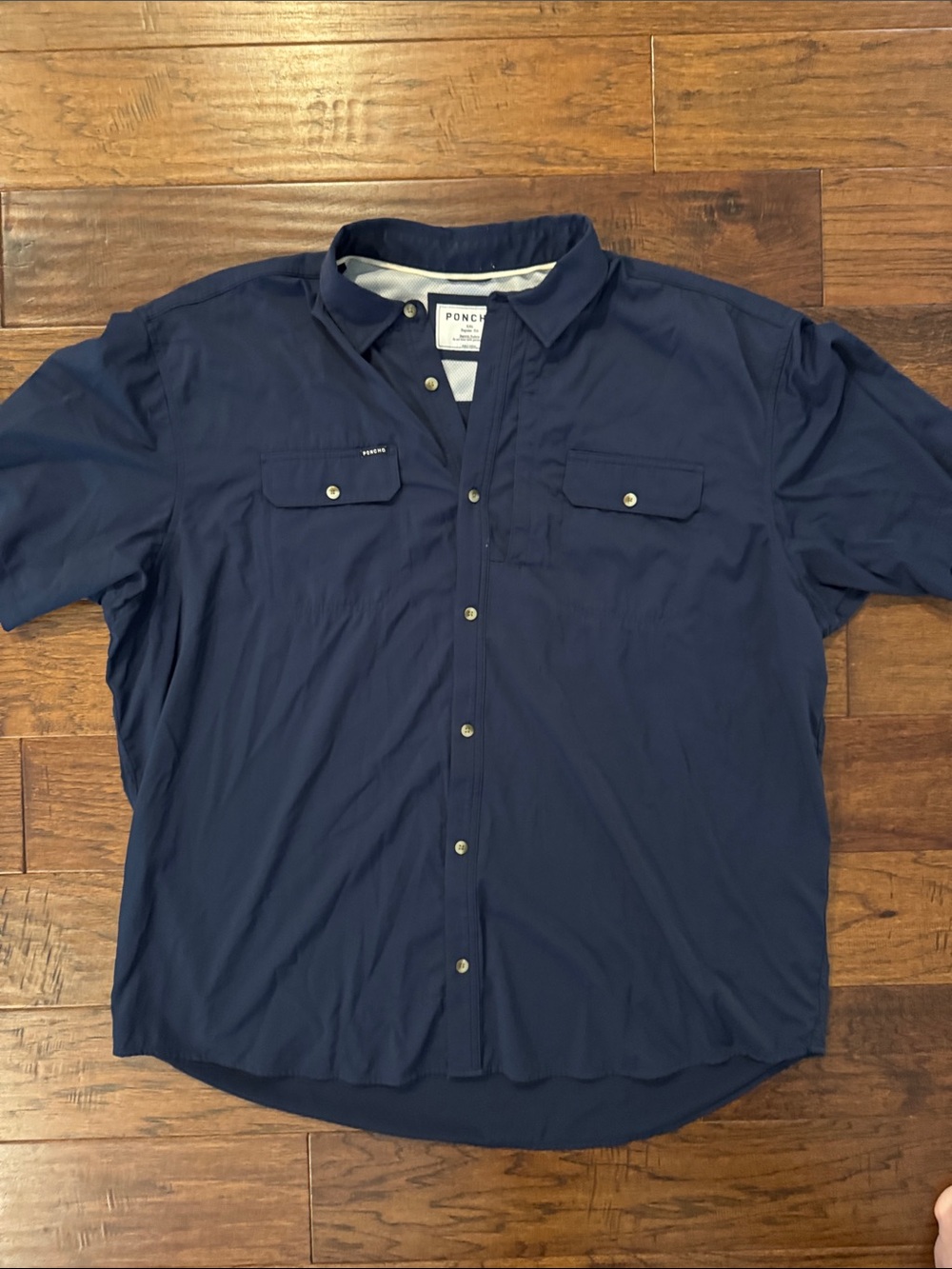 Men’s Poncho Navy Short-Sleeve Button-Up Shirt